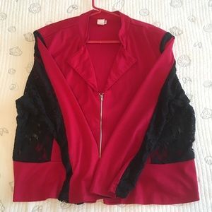 Vamp blouse women’s 3X red black peekaboo lace zip